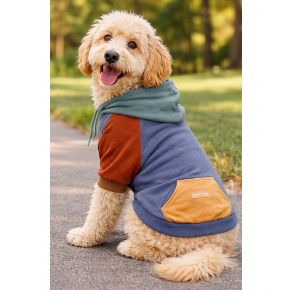 Spark Paws Colorblock Blue‎ Brown Orange Teal Fleece Dog Hoodie Size 3XL NWT